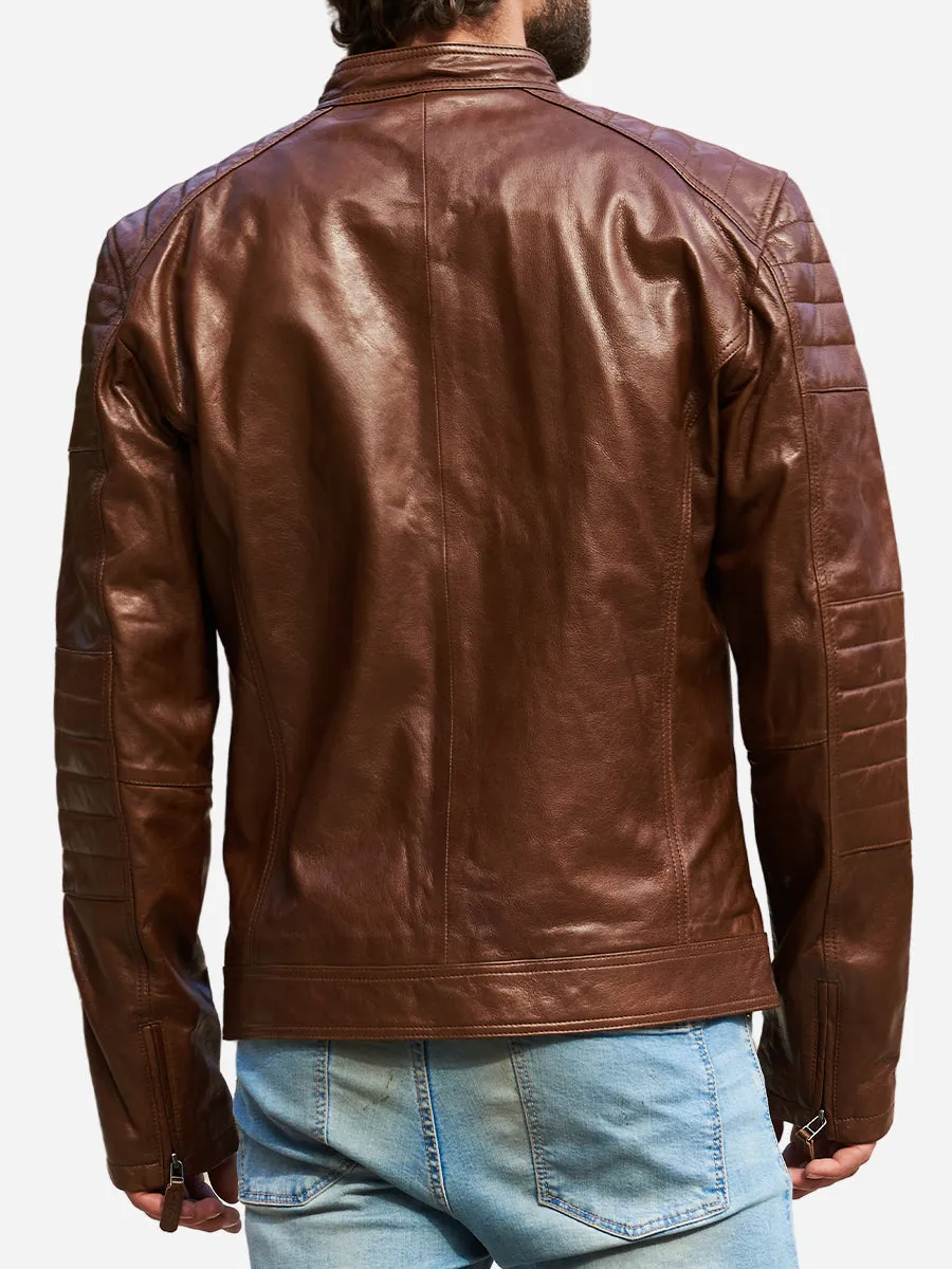 Reggie Distressed Brown Leather Biker Jacket