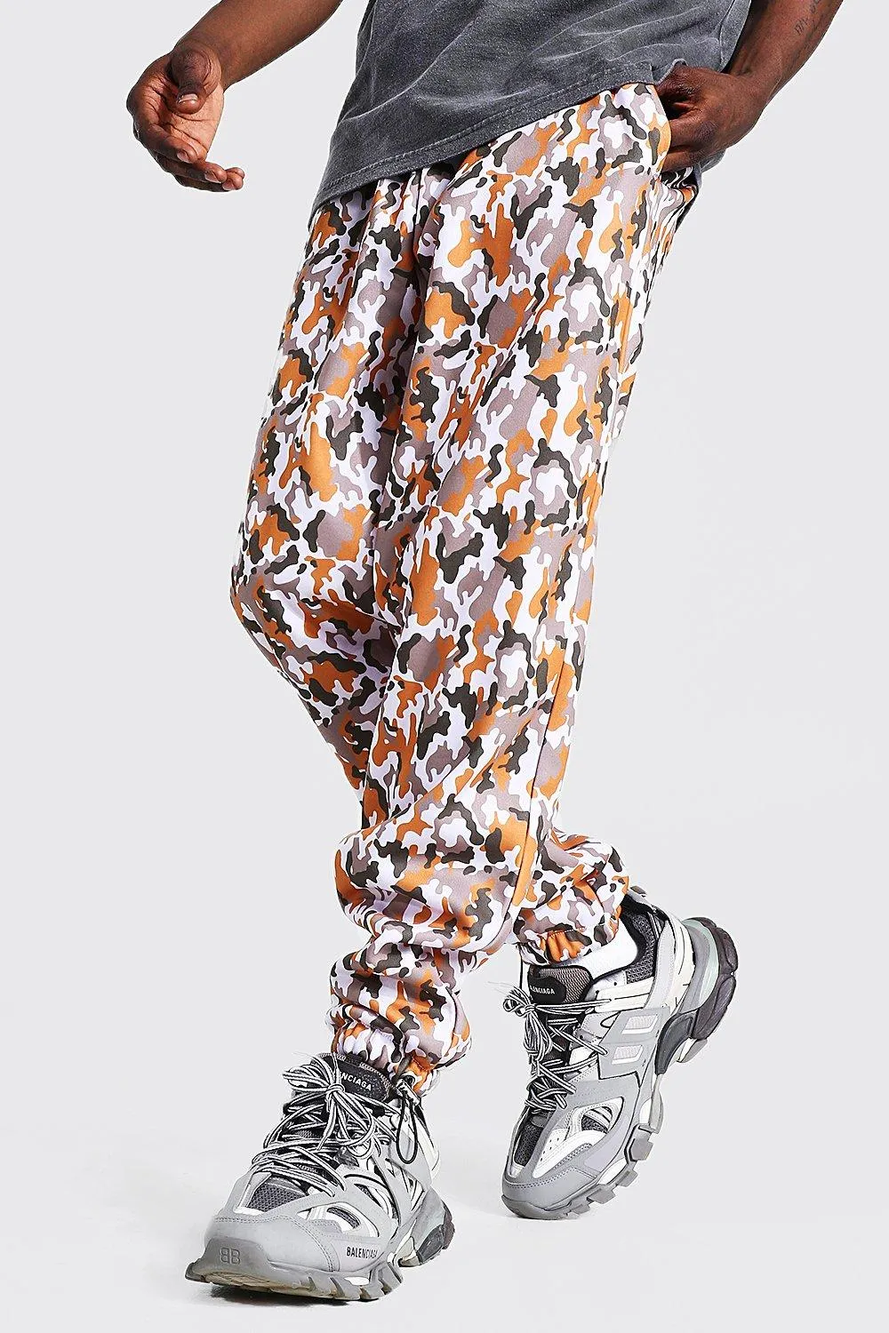 Regular Fit Camo Print Joggers With Toggles | boohooMAN UK