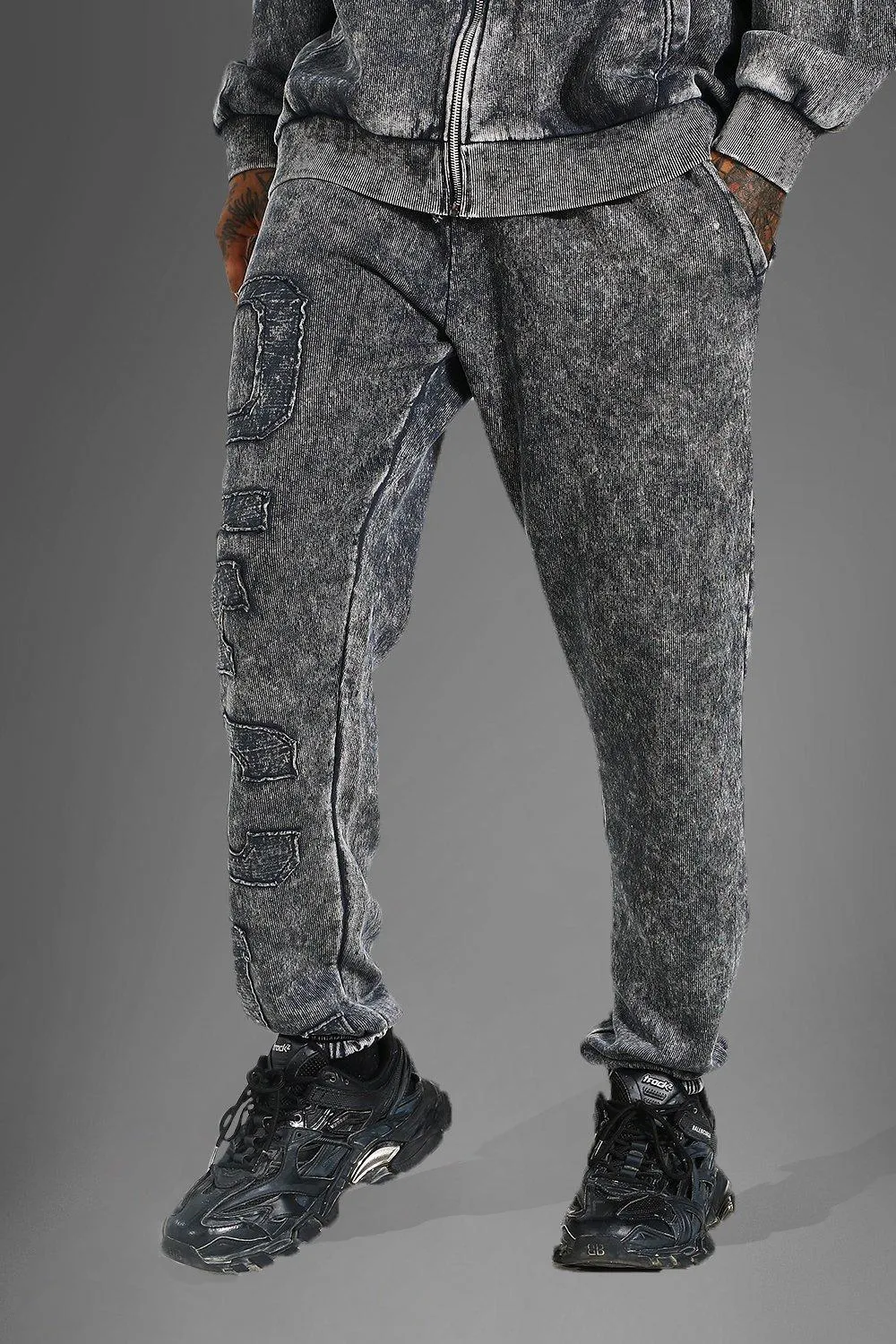 Regular Fit Ofcl Applique Acid Wash Joggers | boohooMAN UK