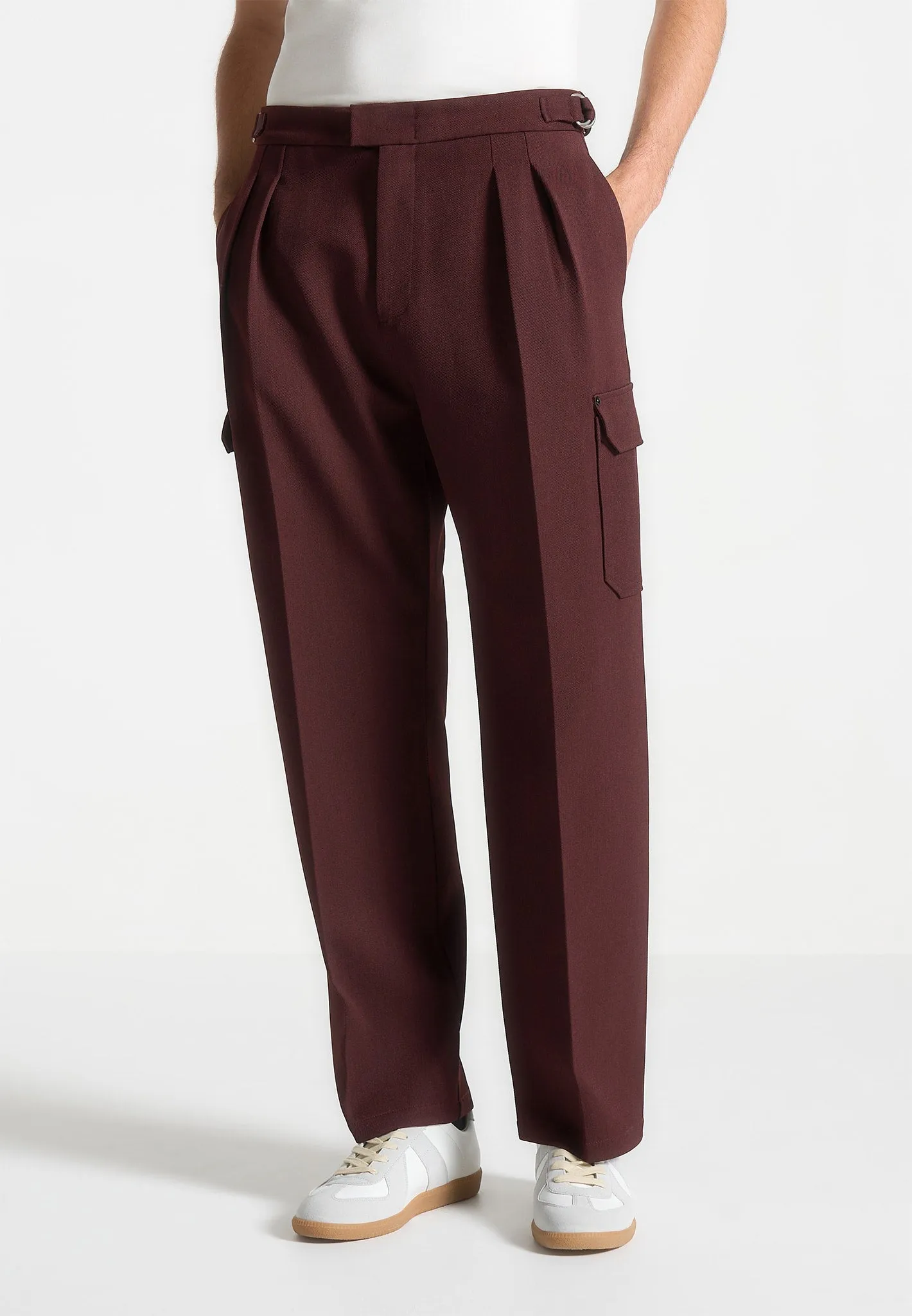 Relaxed Fit Twill Pocket Trousers - Wine Red