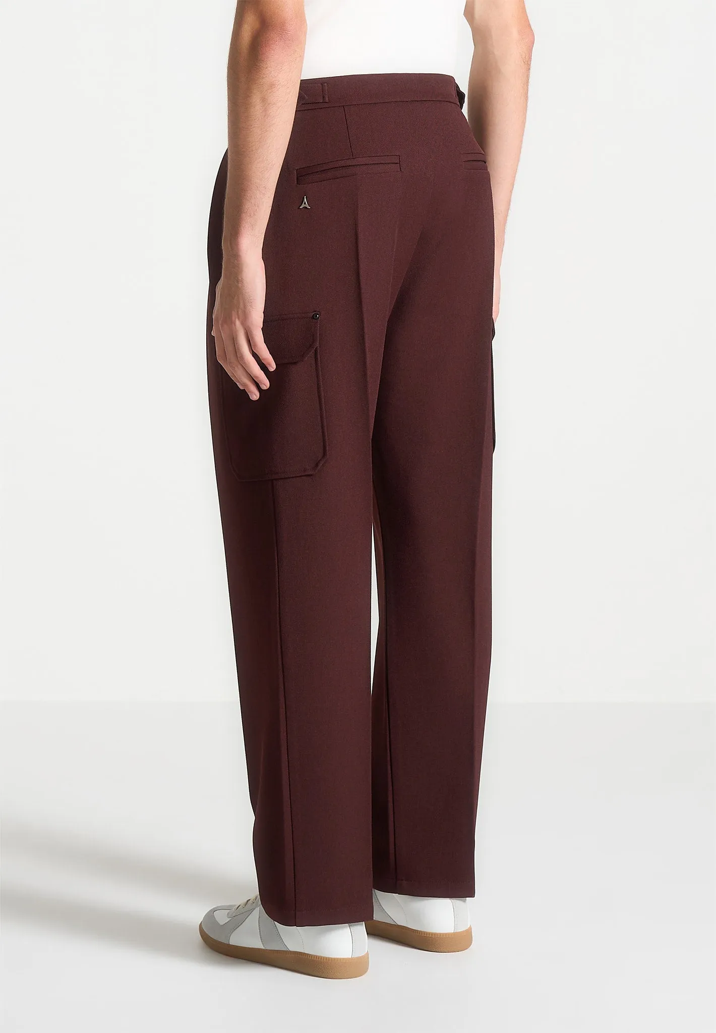 Relaxed Fit Twill Pocket Trousers - Wine Red