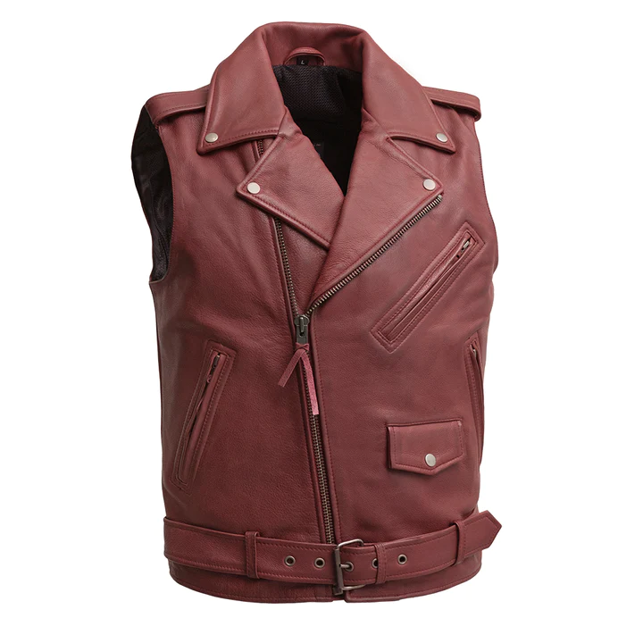 Roller Men’s Motorcycle Leather Maroon Vest