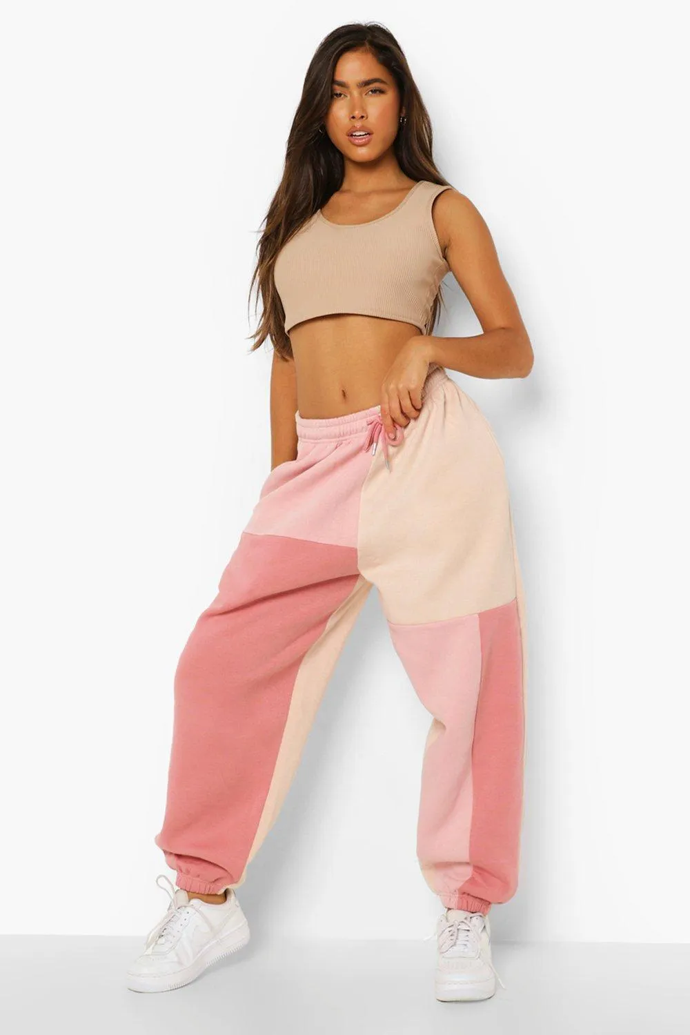 Rose Colour Block Oversized Joggers