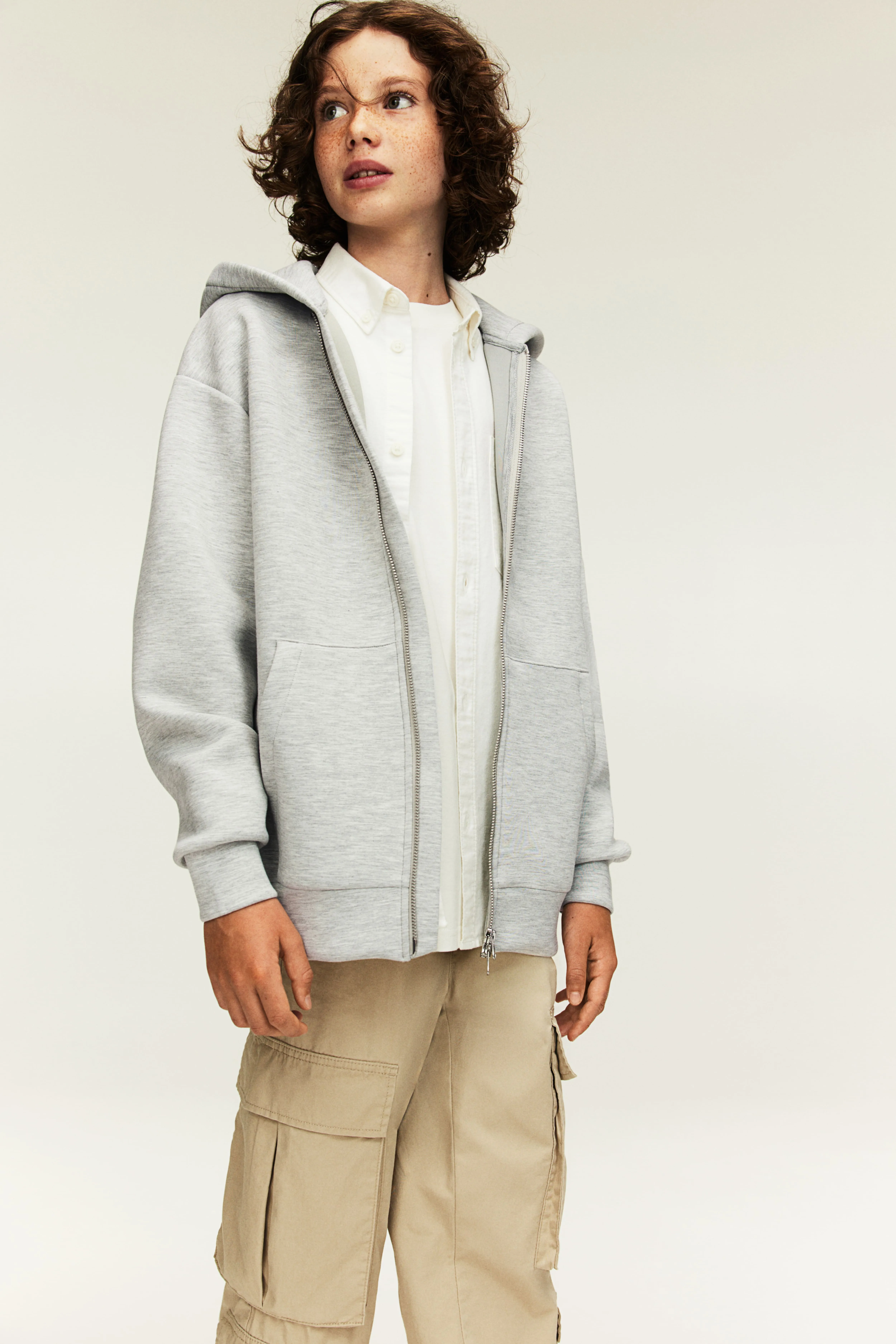 Scuba zip-through hoodie - Long sleeve - Regular length - Light grey marl - Kids | H&M GB