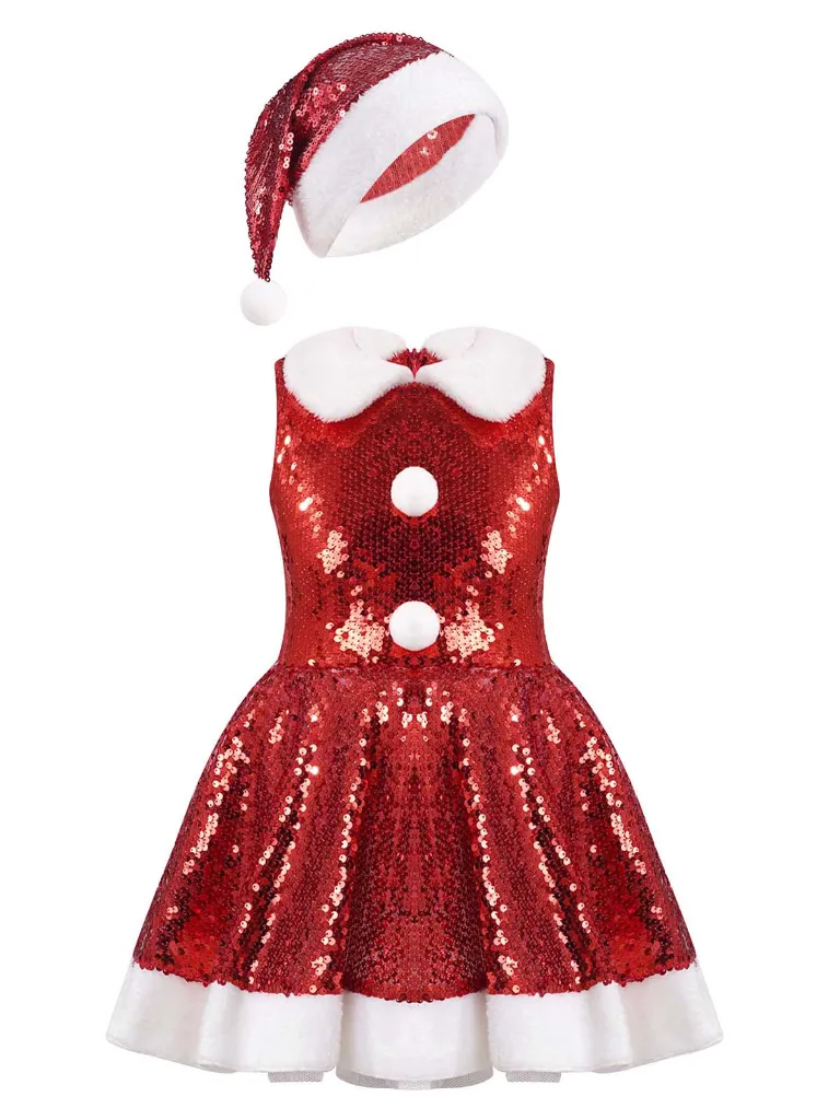 Sequin Santa Dress and Hat Set