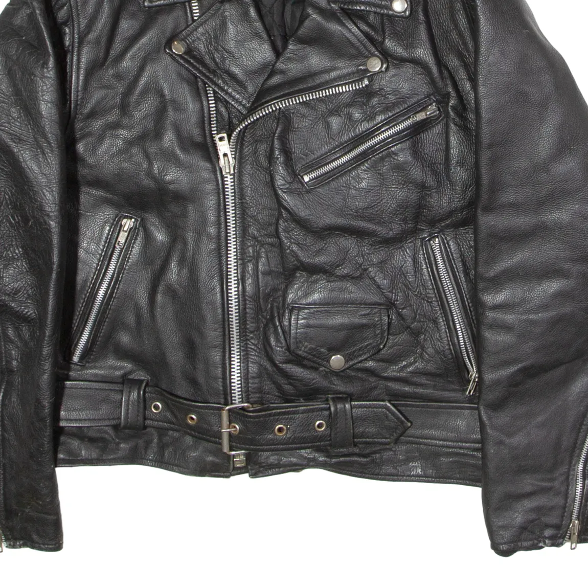 SHEEP LAND Mens Biker Jacket Black Leather 90s M