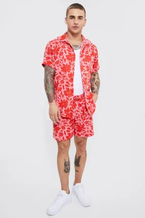 Short Sleeve Printed Cotton Gauze Shirt And Short | boohooMAN UK