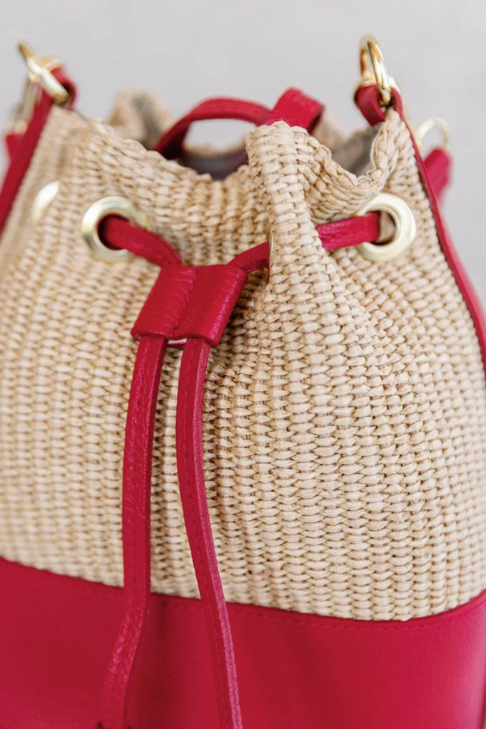 Sienna Woven Bucket Bag, Red