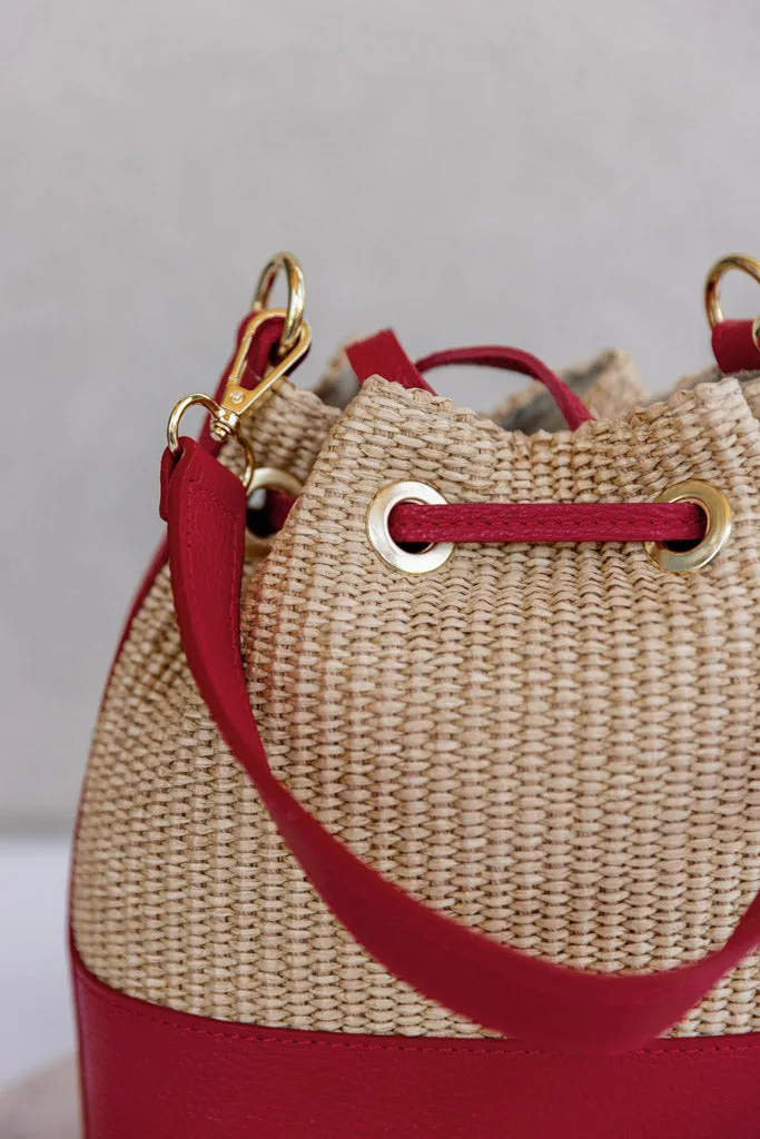 Sienna Woven Bucket Bag, Red