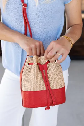 Sienna Woven Bucket Bag, Red