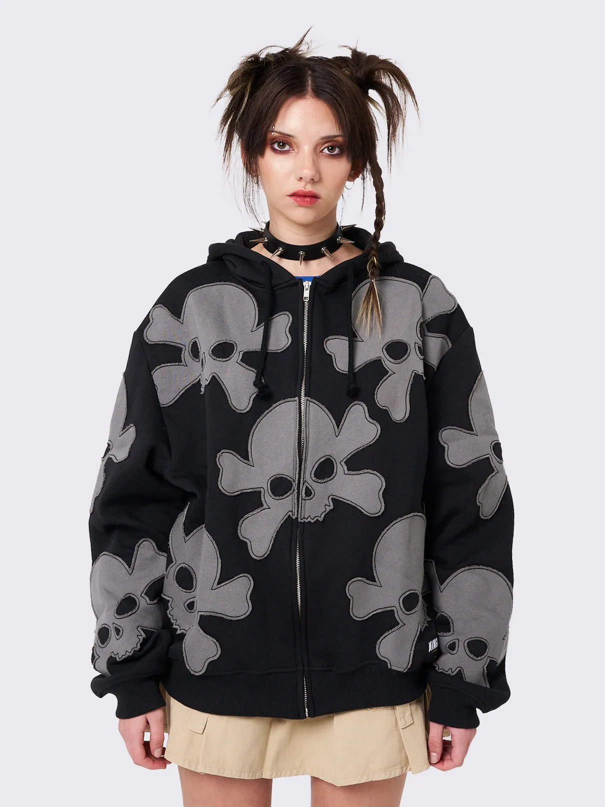 Skull Craft Patch Oversized Zip Up Hoodie