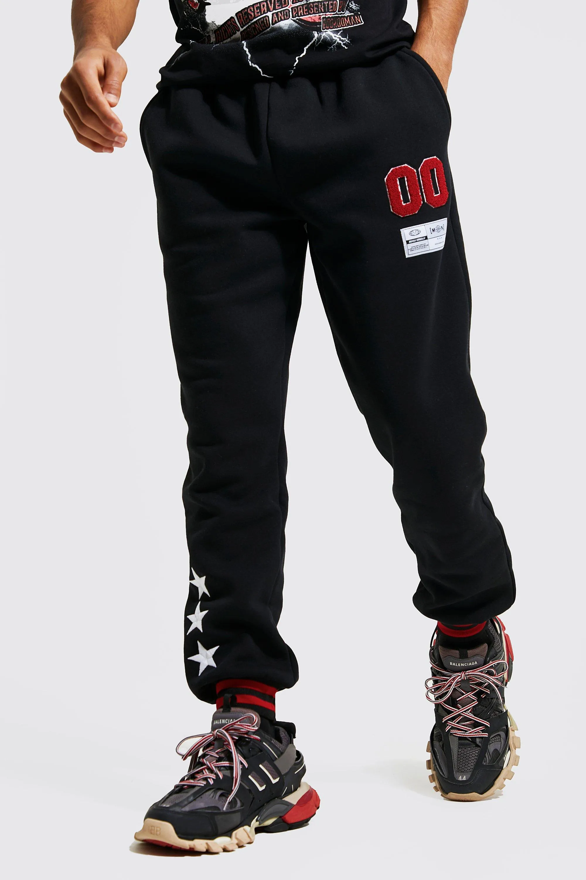 Slim Fit Varsity Joggers With Sports Rib | boohooMAN UK