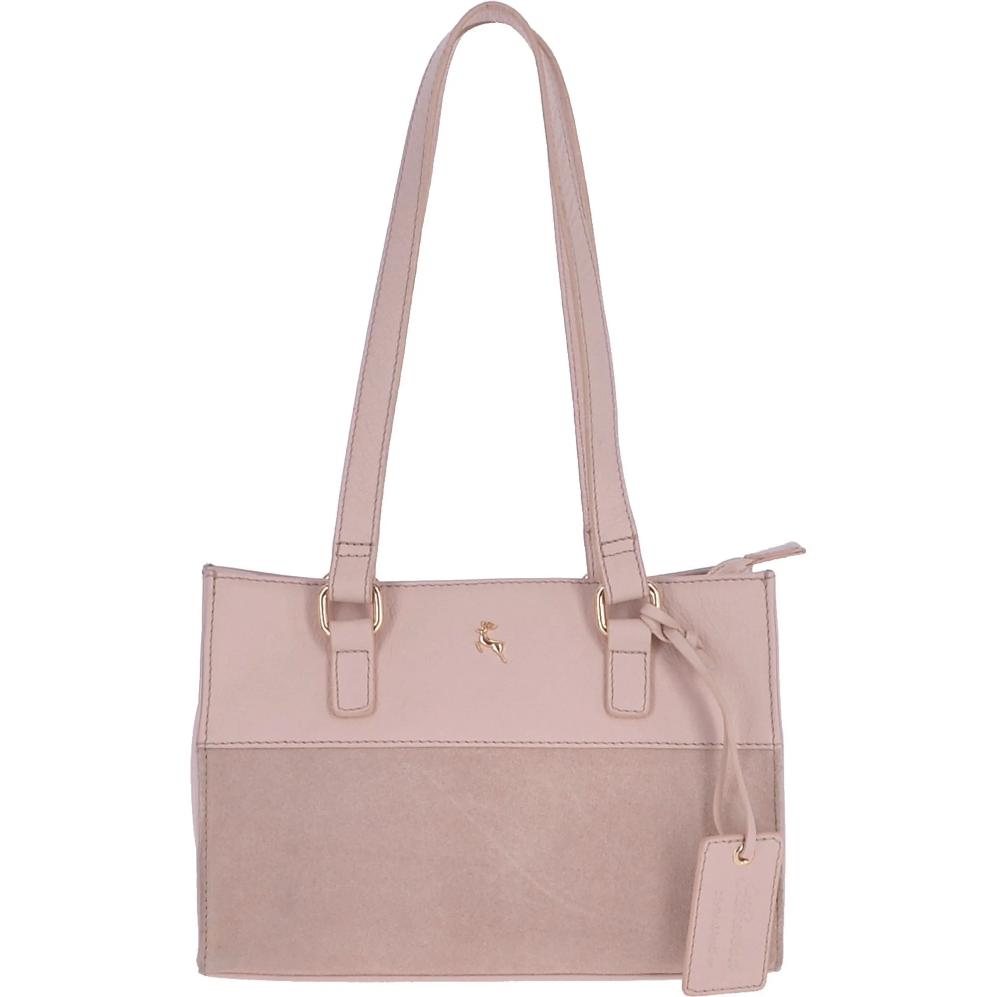 Small Compact Leather And Suede Handbag Dusty Pink- 62450