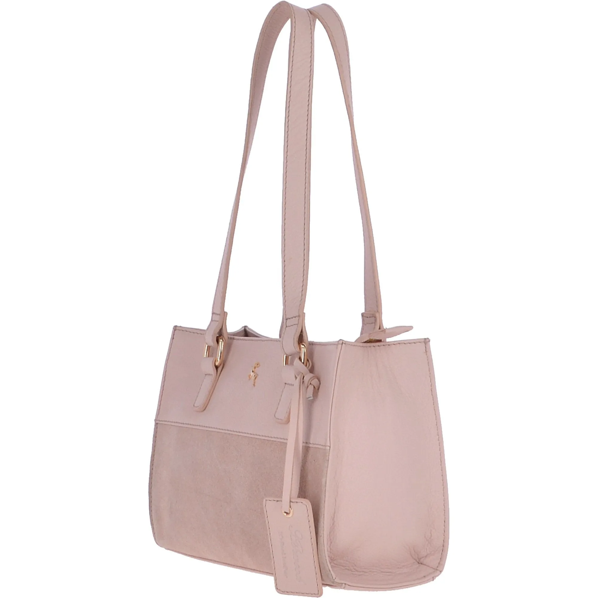 Small Compact Leather And Suede Handbag Dusty Pink- 62450