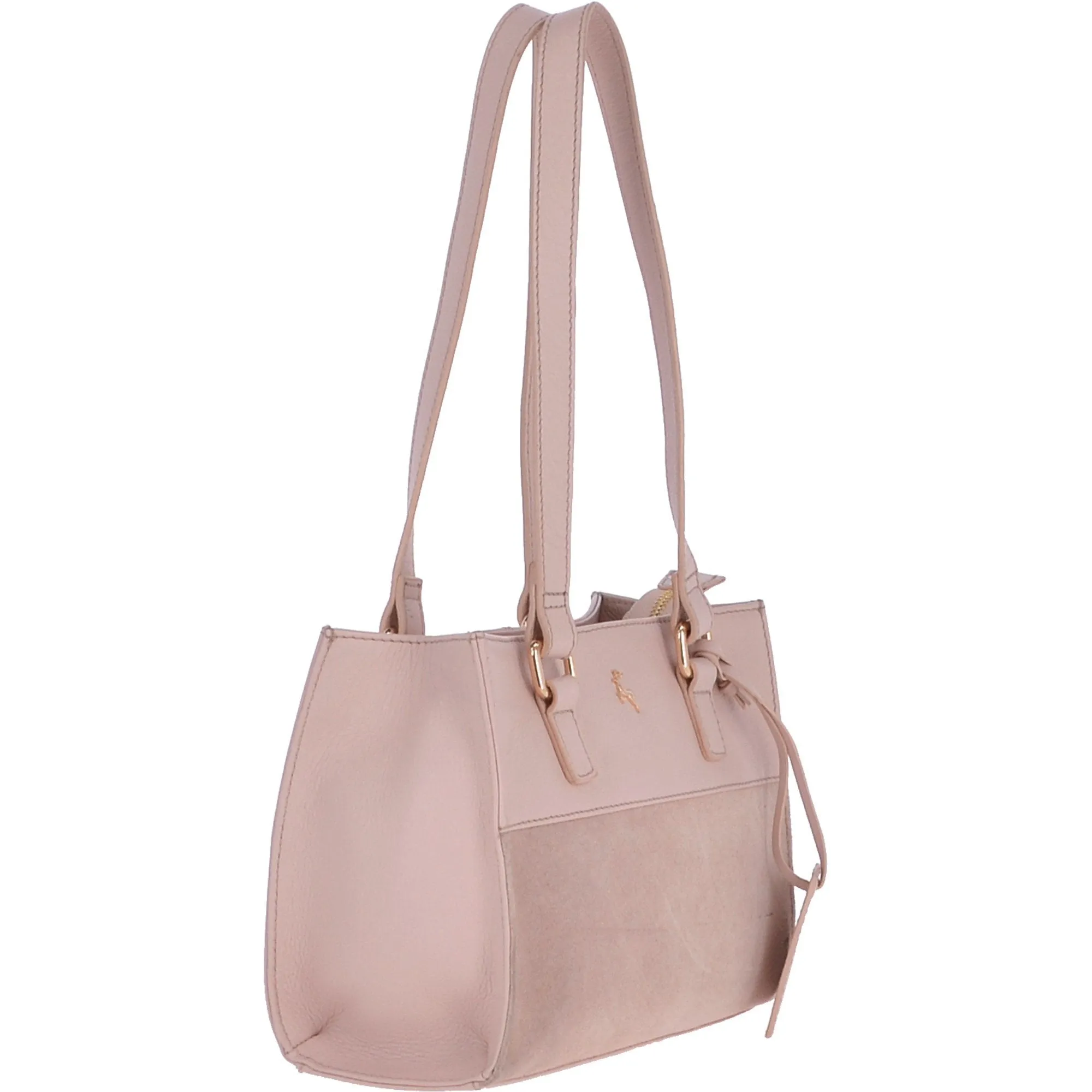 Small Compact Leather And Suede Handbag Dusty Pink- 62450