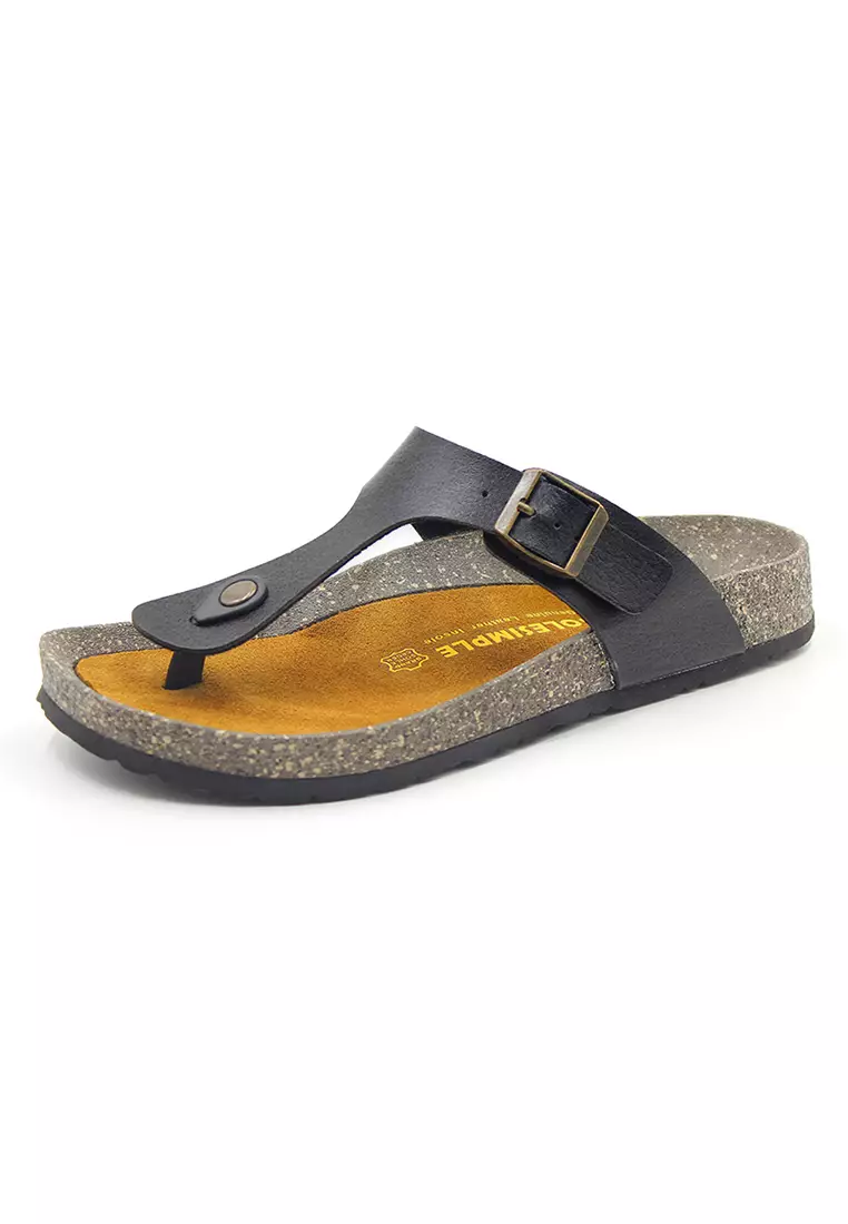 SoleSimple Rome - Black Leather Sandals & Flip Flops & Slipper