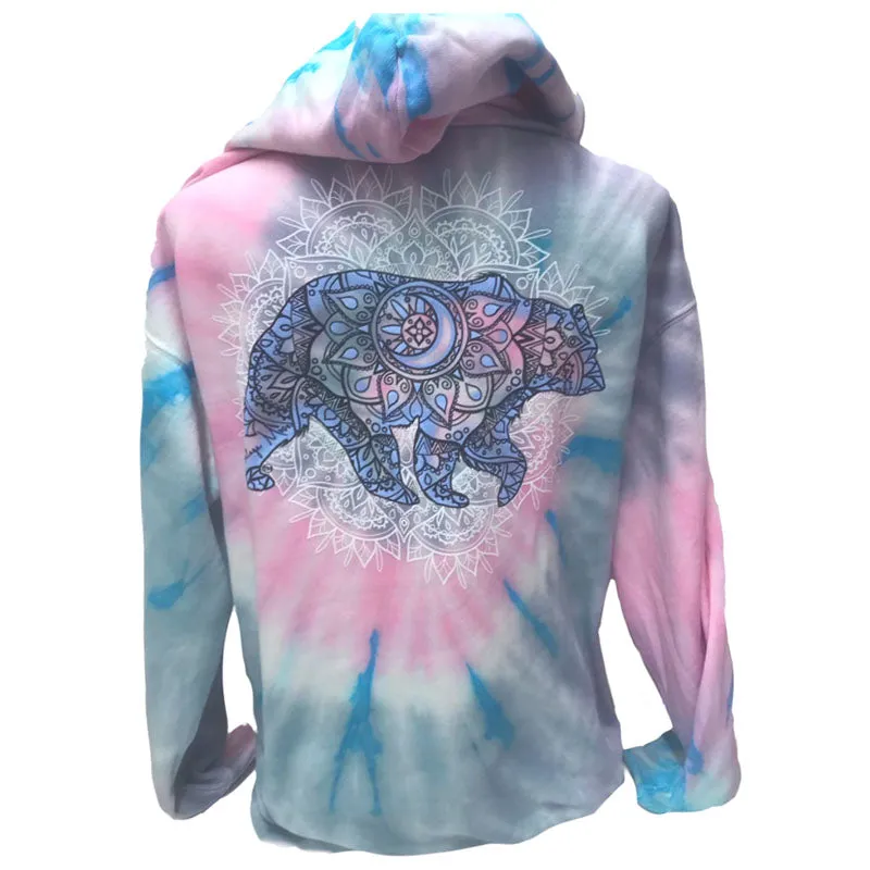 Southern Attitude Tortuga Moon Mandala Bear Tie Dye Burst Pullover Hoodie