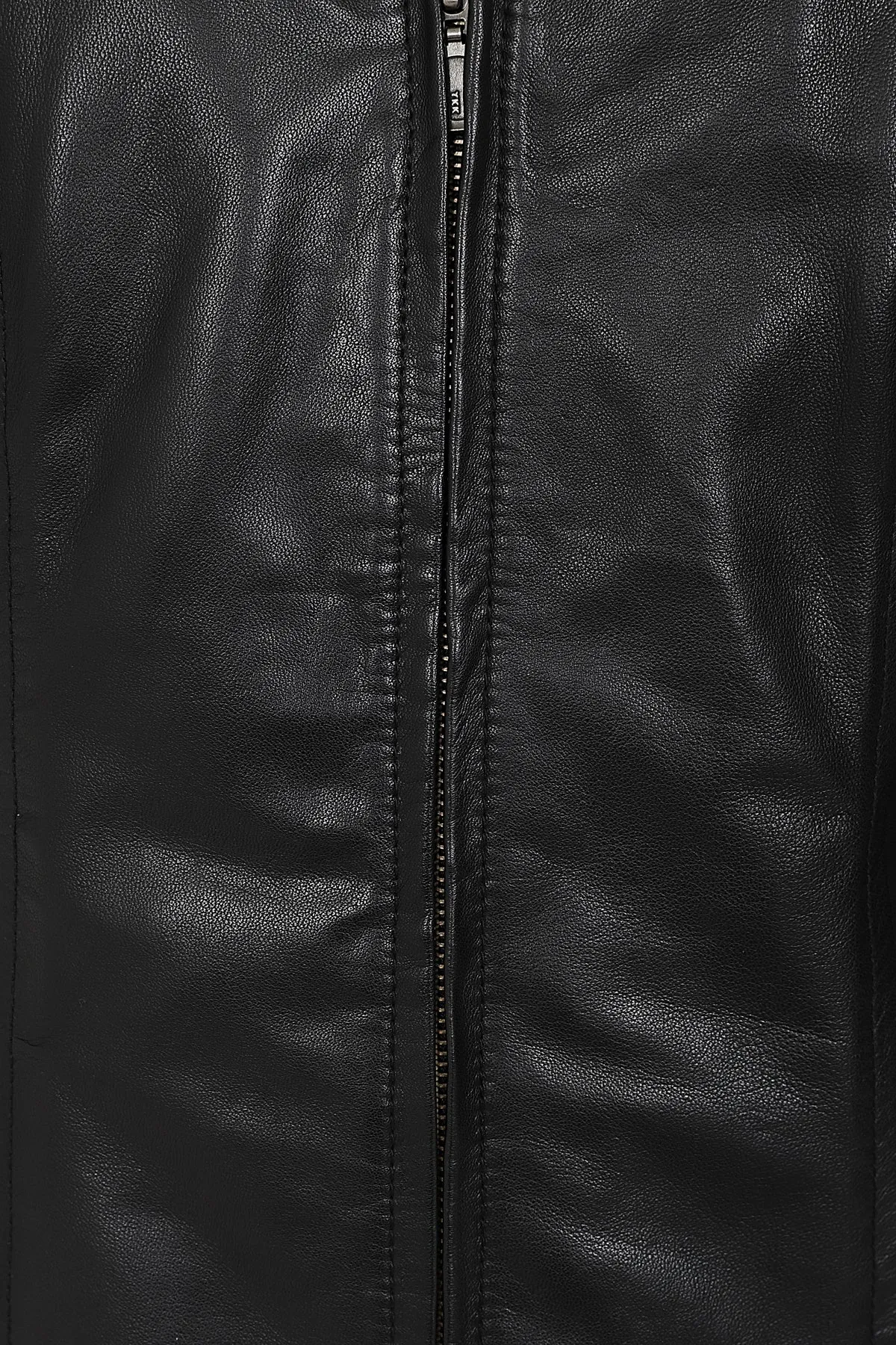  SPECIAL PROMOTION From 99Women's Black Classic Zip Up Genuine Leather Jacket with a “V” Neck  - LAURA