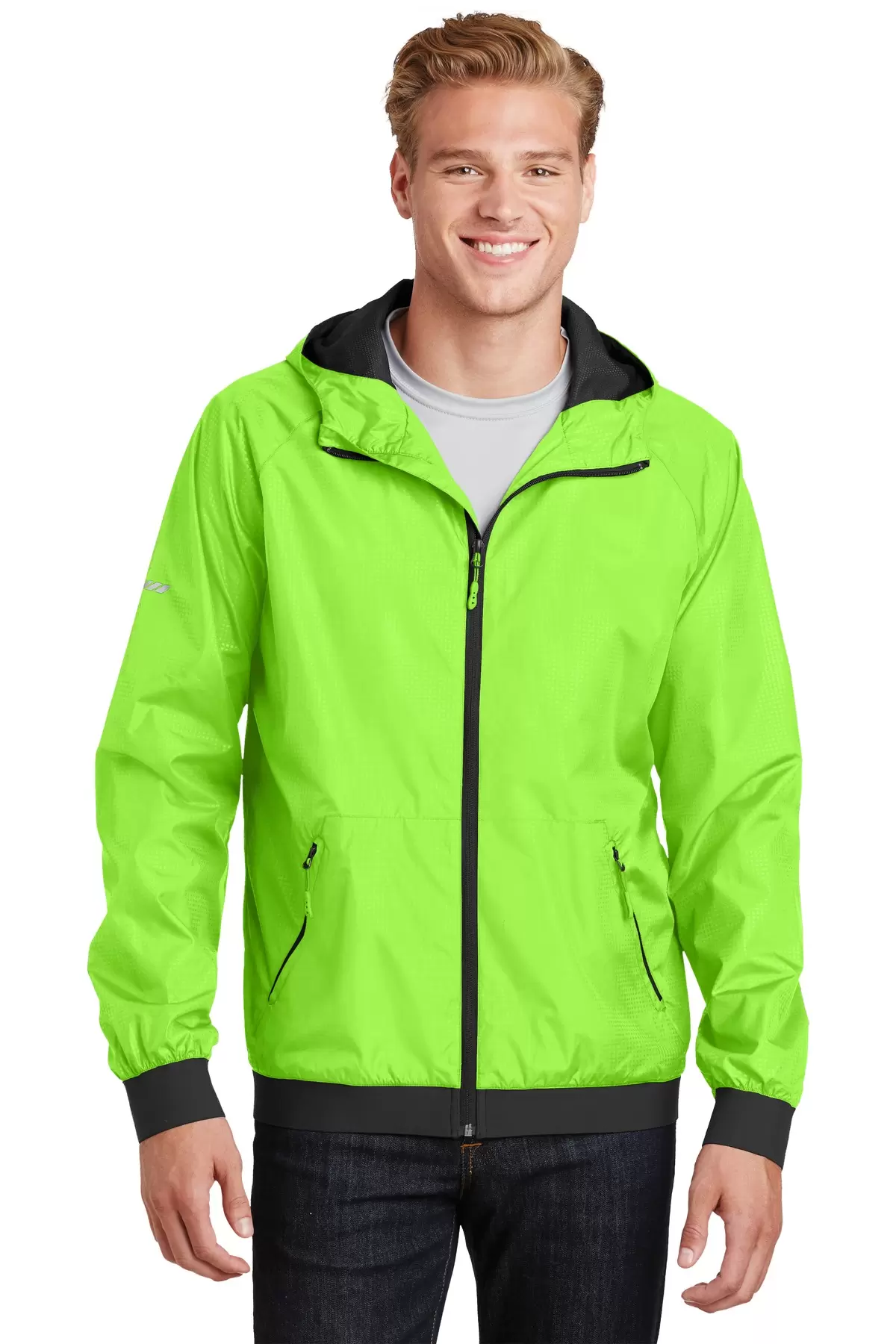 Sport Tek JST53 Sport-Tek Embossed Hooded Wind Jacket SKU: JST53