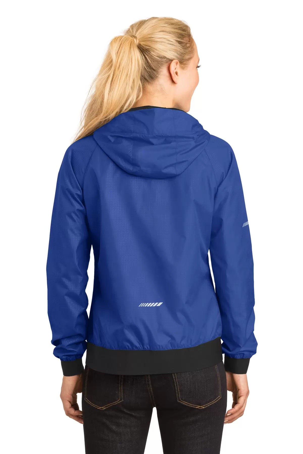 Sport Tek LST53 Sport-Tek Ladies Embossed Hooded Wind Jacket SKU: LST53