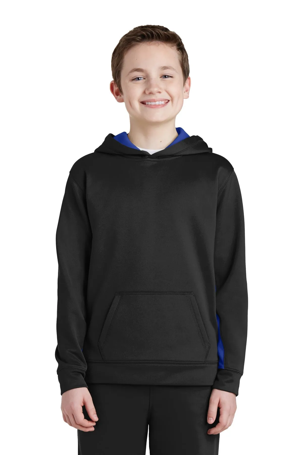 Sport-Tek Youth Sport-Wick Fleece Colorblock Hooded Pullover.  YST235