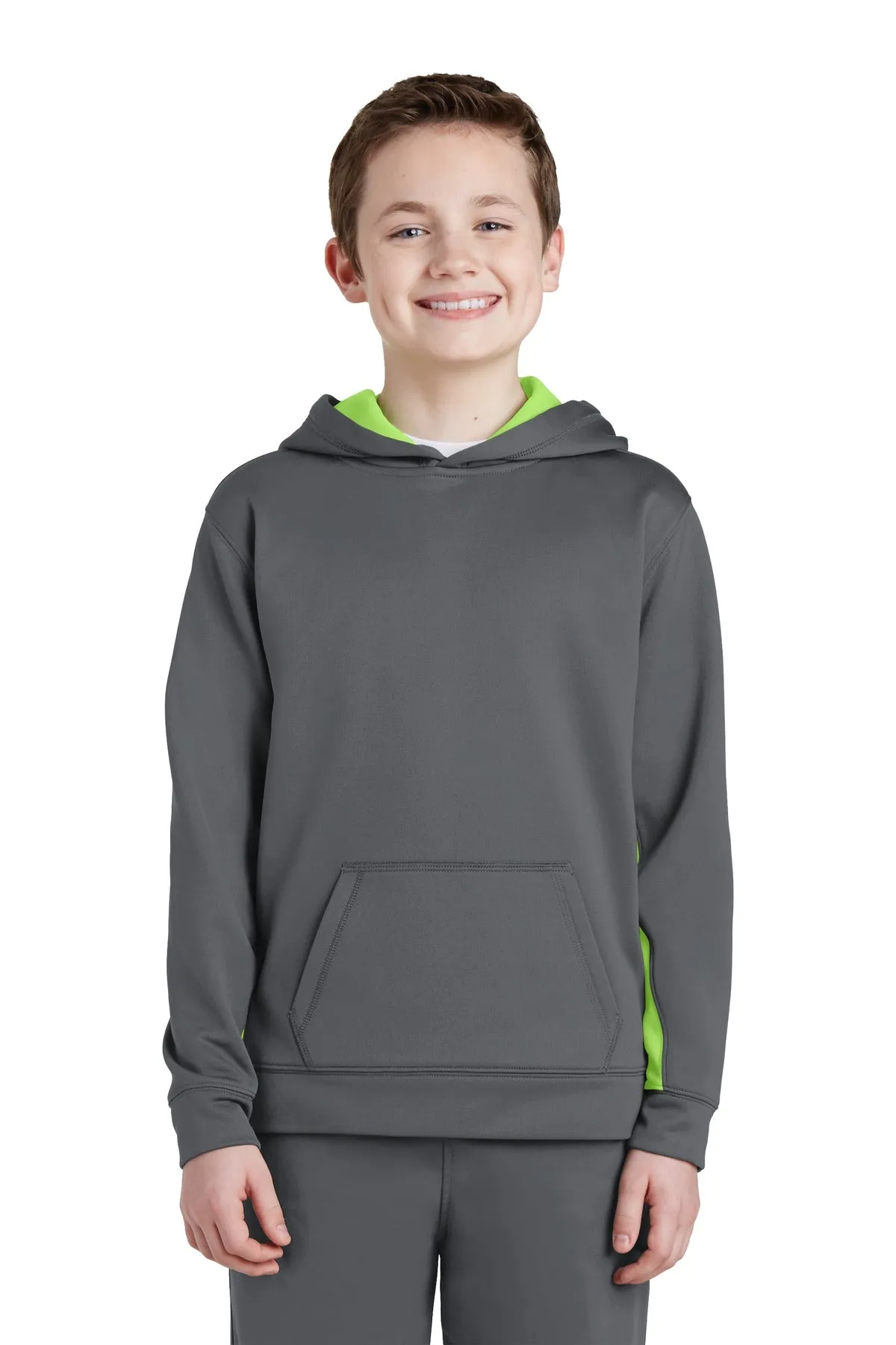 Sport-Tek Youth Sport-Wick Fleece Colorblock Hooded Pullover.  YST235