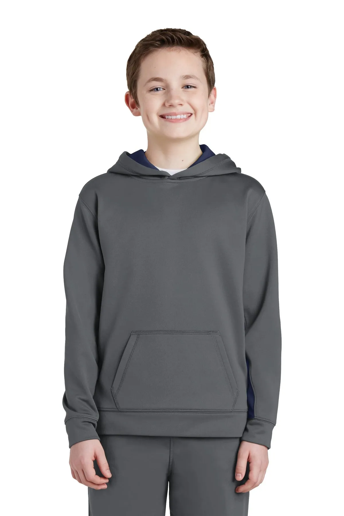 Sport-Tek Youth Sport-Wick Fleece Colorblock Hooded Pullover.  YST235