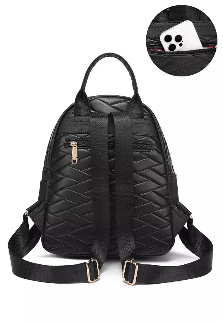 STRAWBERRY QUEEN Strawberry Queen Dual Front Zipper Rattan Backpack - Candy (Quilted BR, Black)