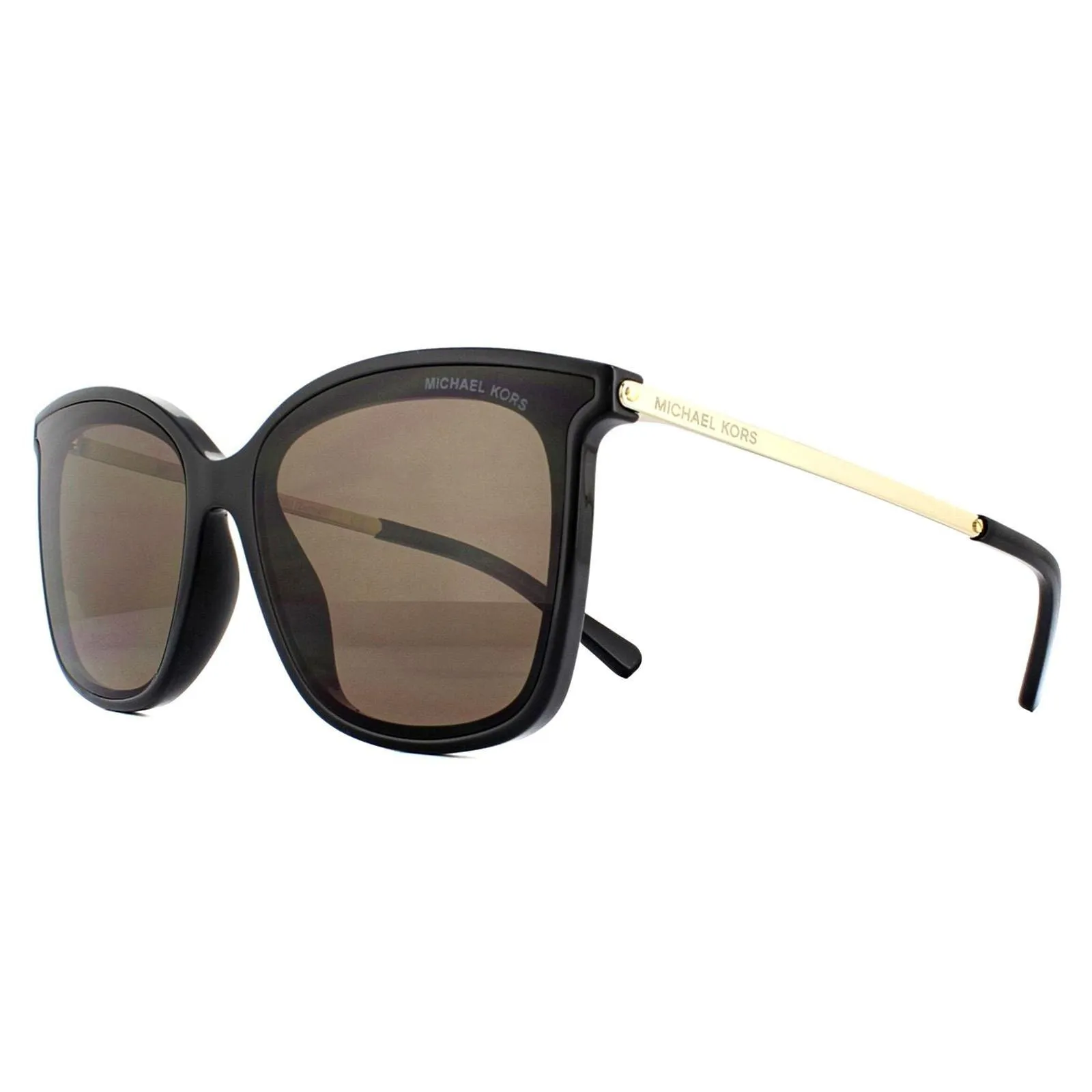 Sunglasses | Square Shiny Black & Metallic Gold Brown Sunglasses | Michael Kors