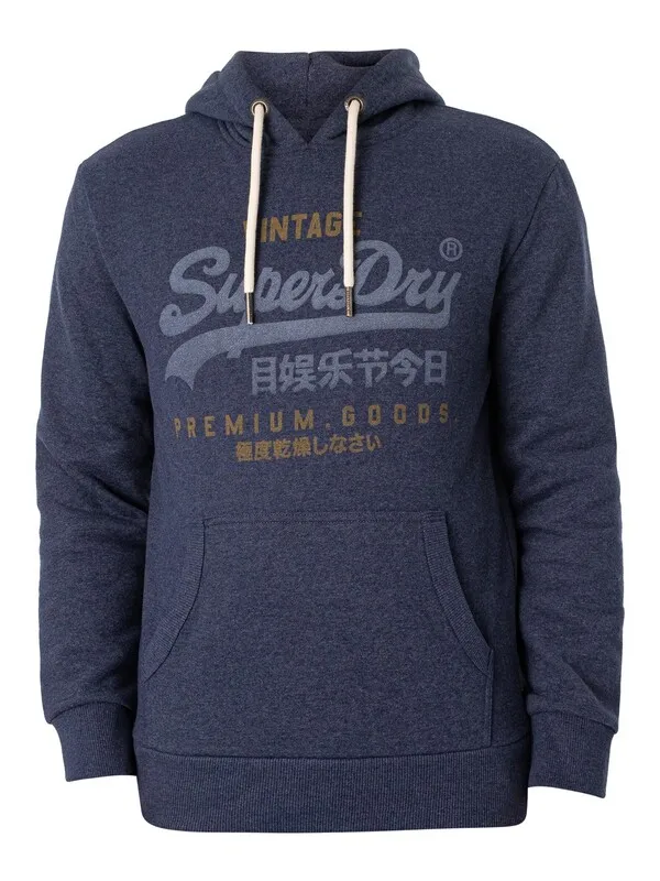 Superdry Classic Vintage Logo Heritage Pullover Hoodie - Indigo Marl