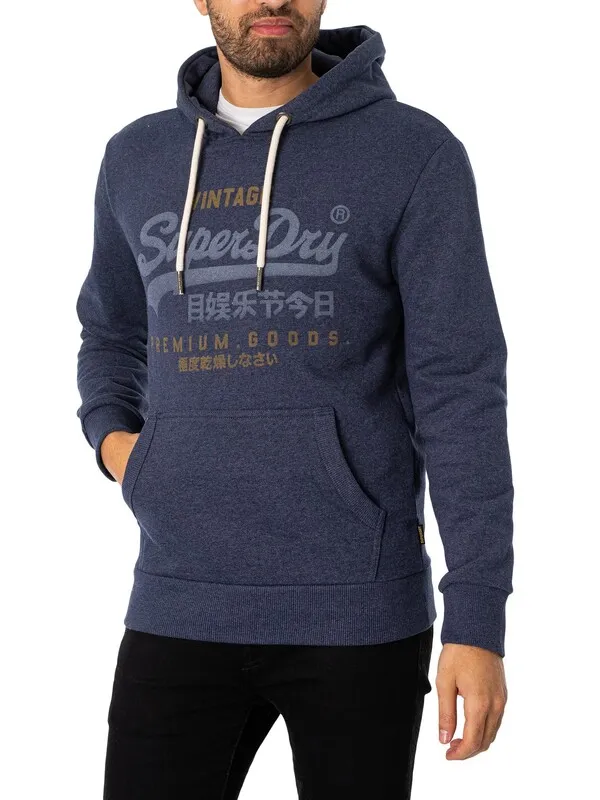 Superdry Classic Vintage Logo Heritage Pullover Hoodie - Indigo Marl