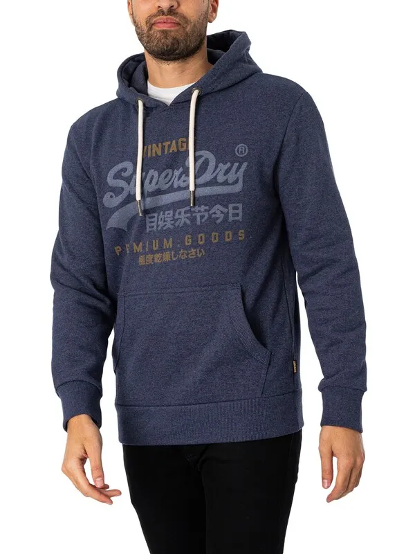 Superdry Classic Vintage Logo Heritage Pullover Hoodie - Indigo Marl