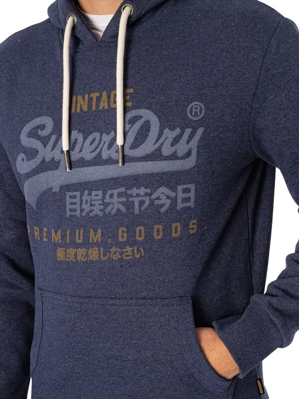 Superdry Classic Vintage Logo Heritage Pullover Hoodie - Indigo Marl