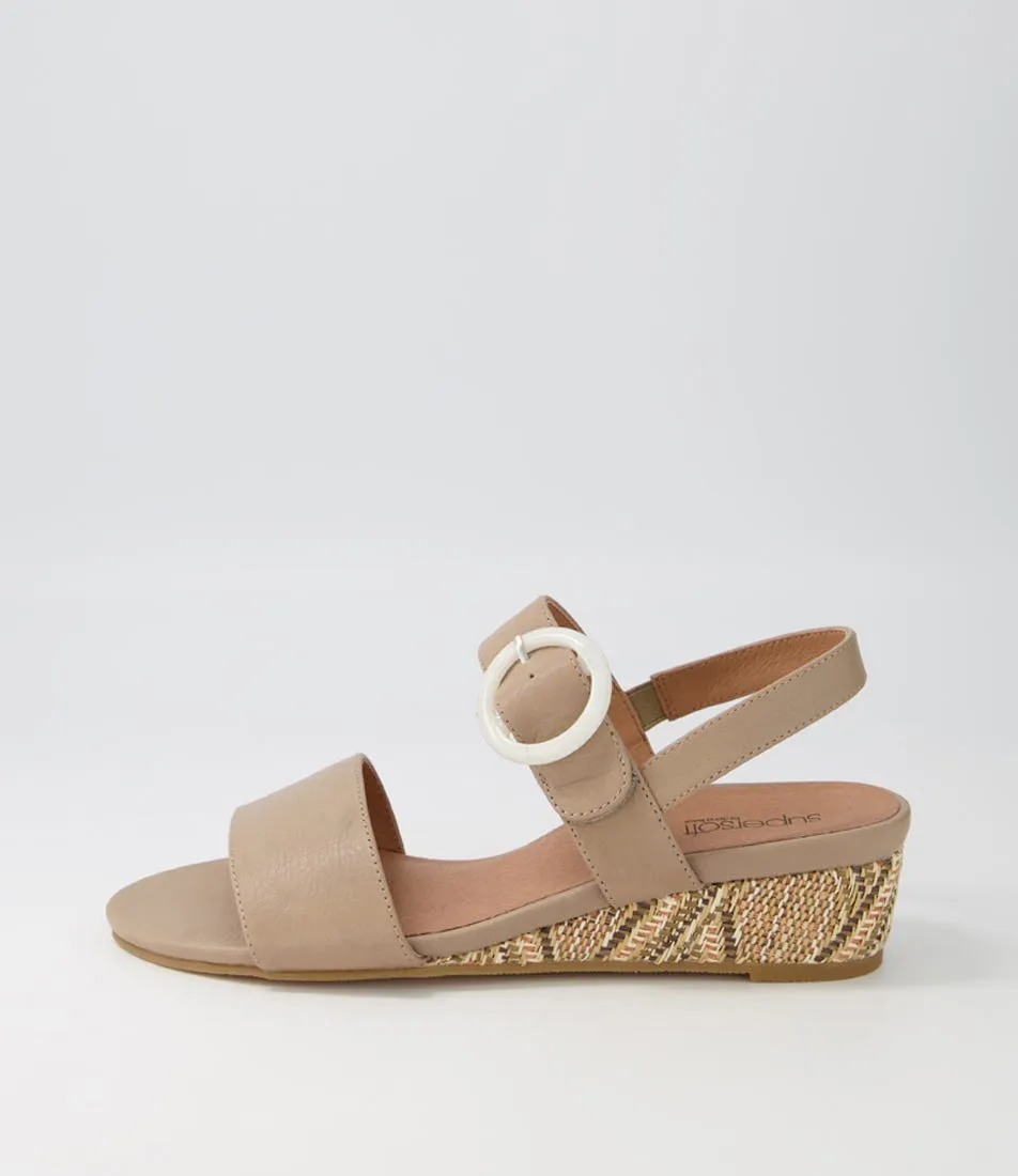 SUPERSOFT Grow Light Taupe Leather Syn Raffia Sandals