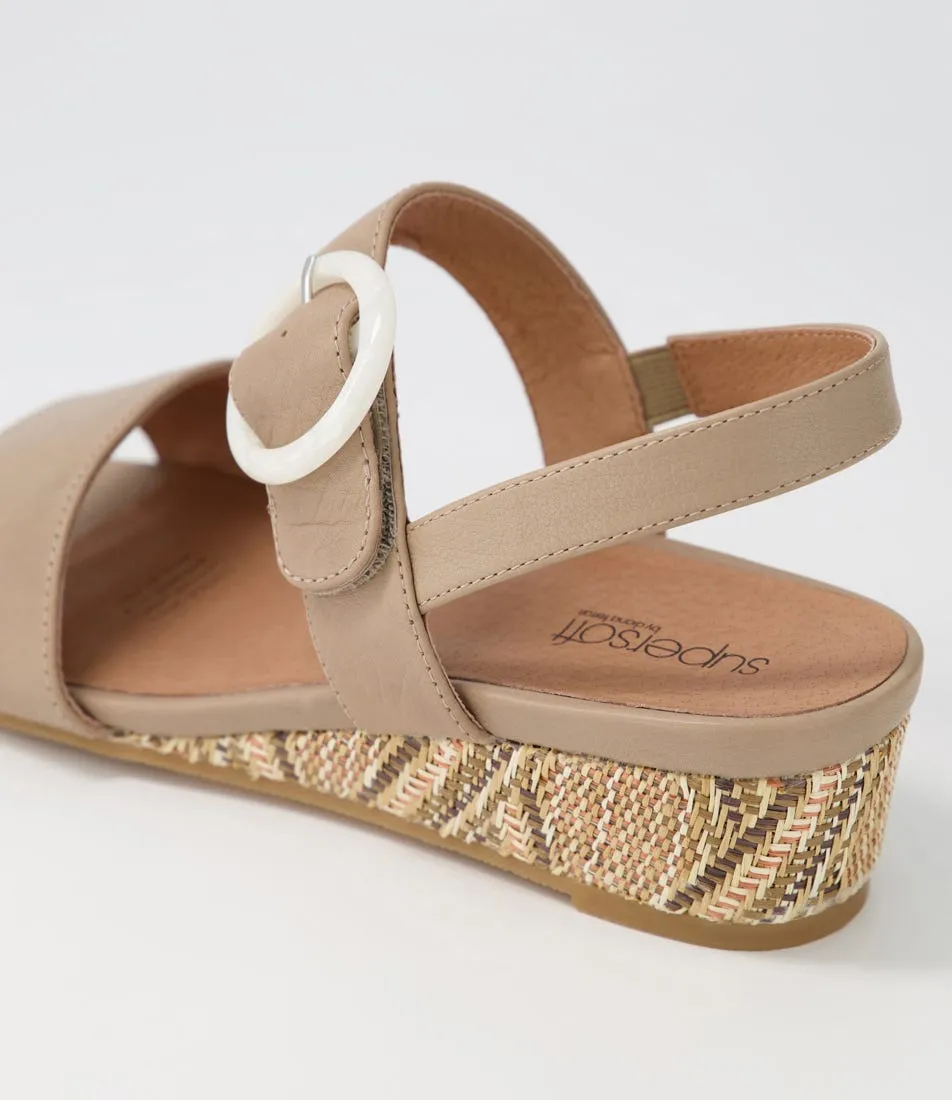 SUPERSOFT Grow Light Taupe Leather Syn Raffia Sandals