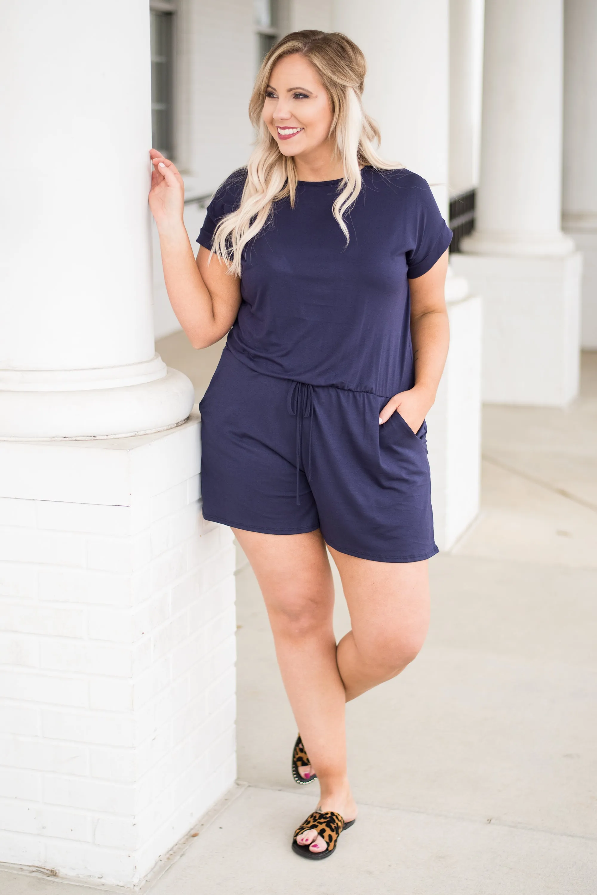 Sweet Saturday Romper, Navy