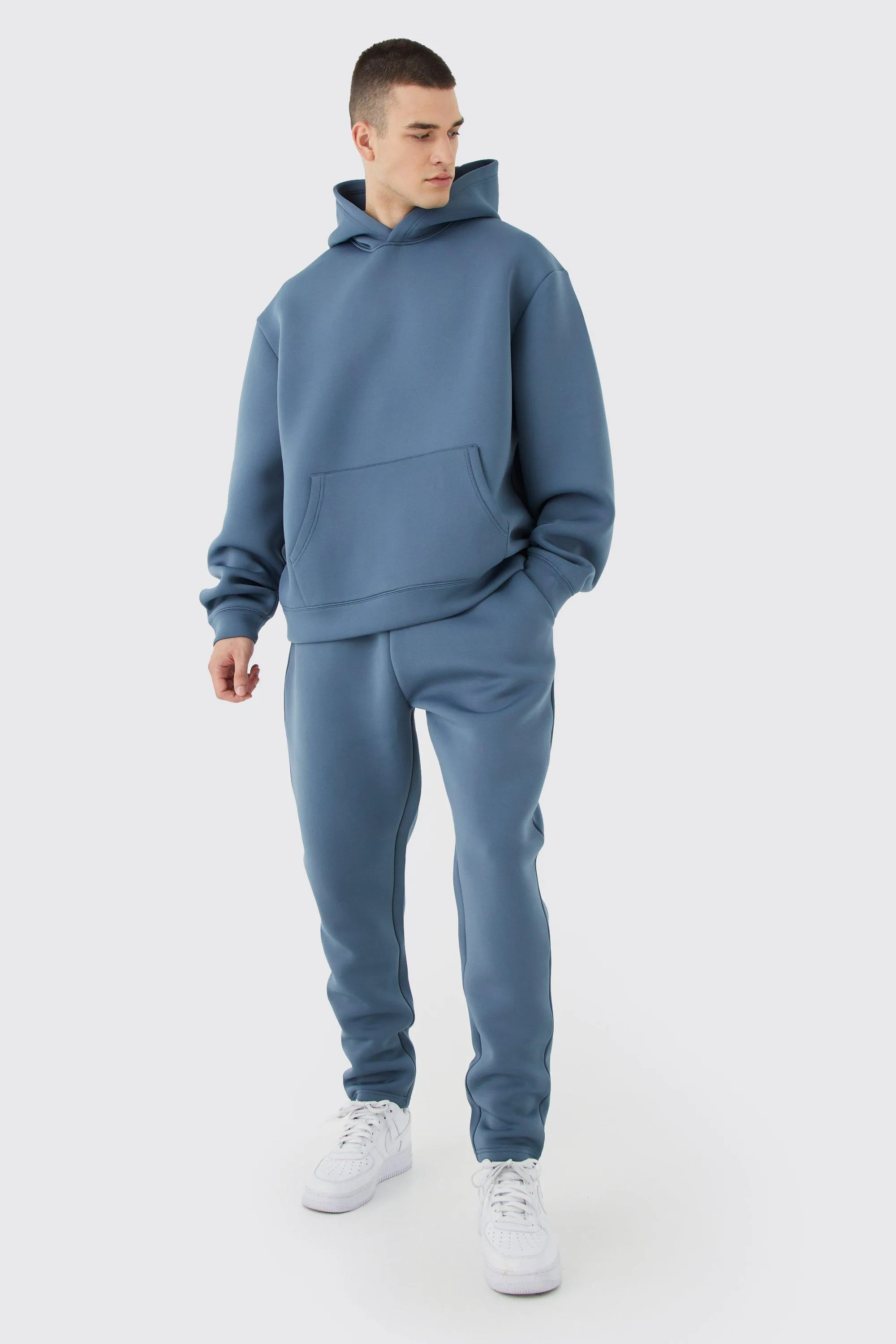 Tall Oversized Boxy Bonded Scuba Hooded Tracksuit | boohooMAN UK