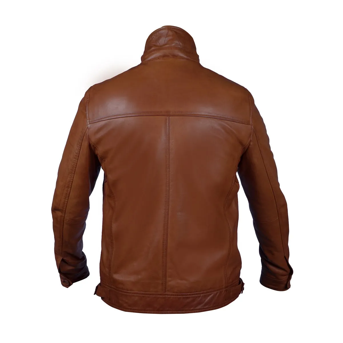 Tan Leather Regular Fit Zip Closure Jacket For Men By Brune & Bareskin