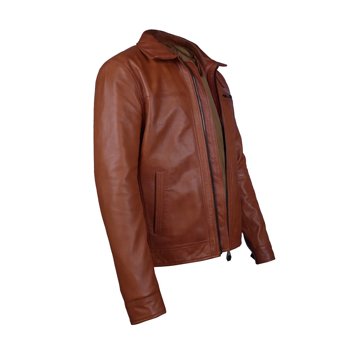 Tan Leather Regular Fit Zip Closure Jacket For Men By Brune & Bareskin