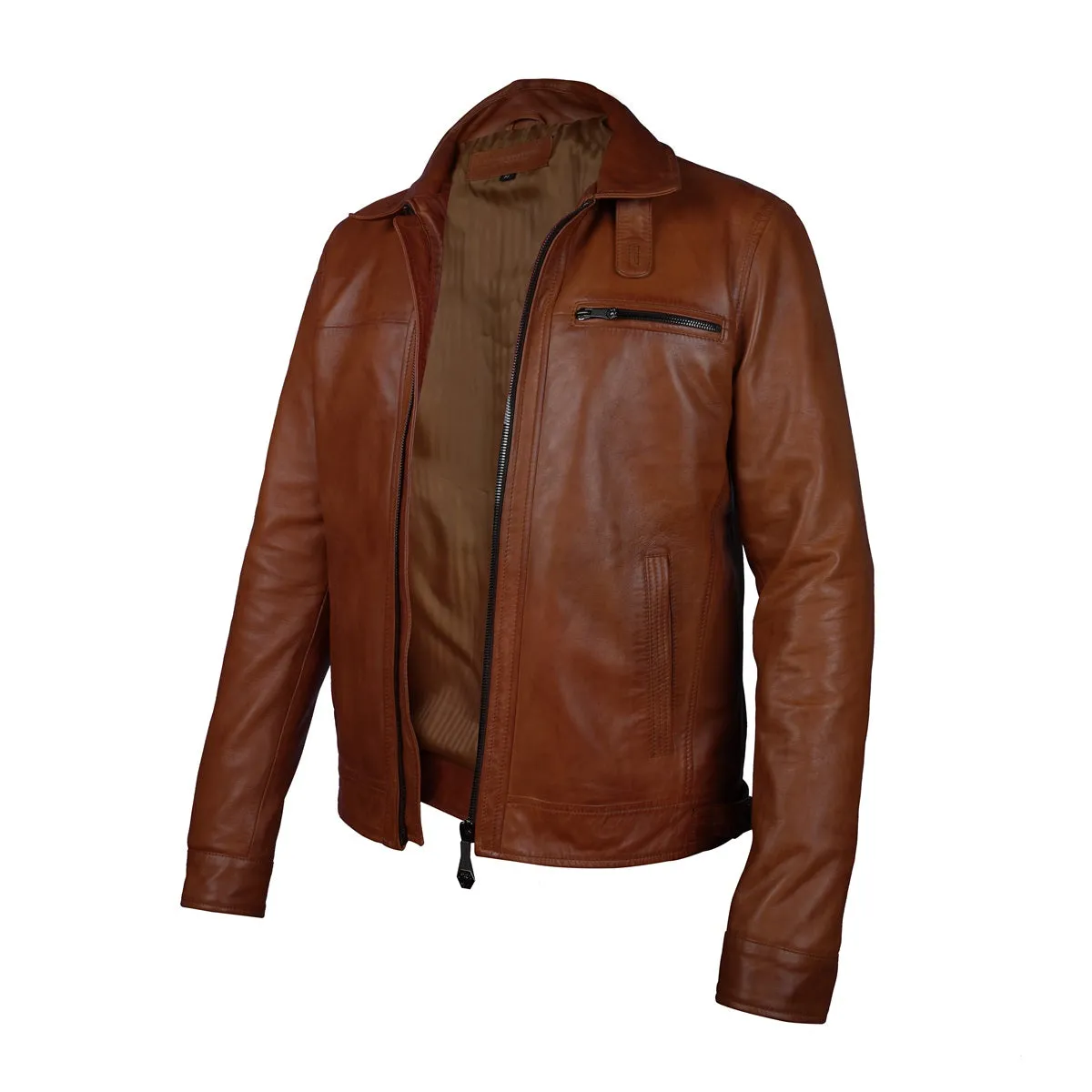 Tan Leather Regular Fit Zip Closure Jacket For Men By Brune & Bareskin