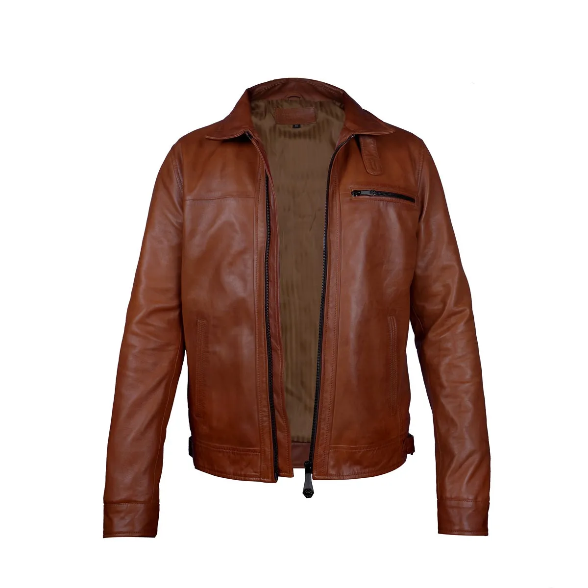 Tan Leather Regular Fit Zip Closure Jacket For Men By Brune & Bareskin