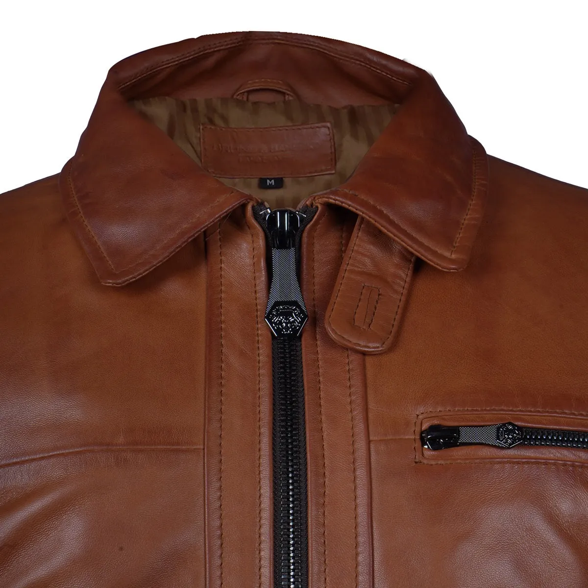 Tan Leather Regular Fit Zip Closure Jacket For Men By Brune & Bareskin