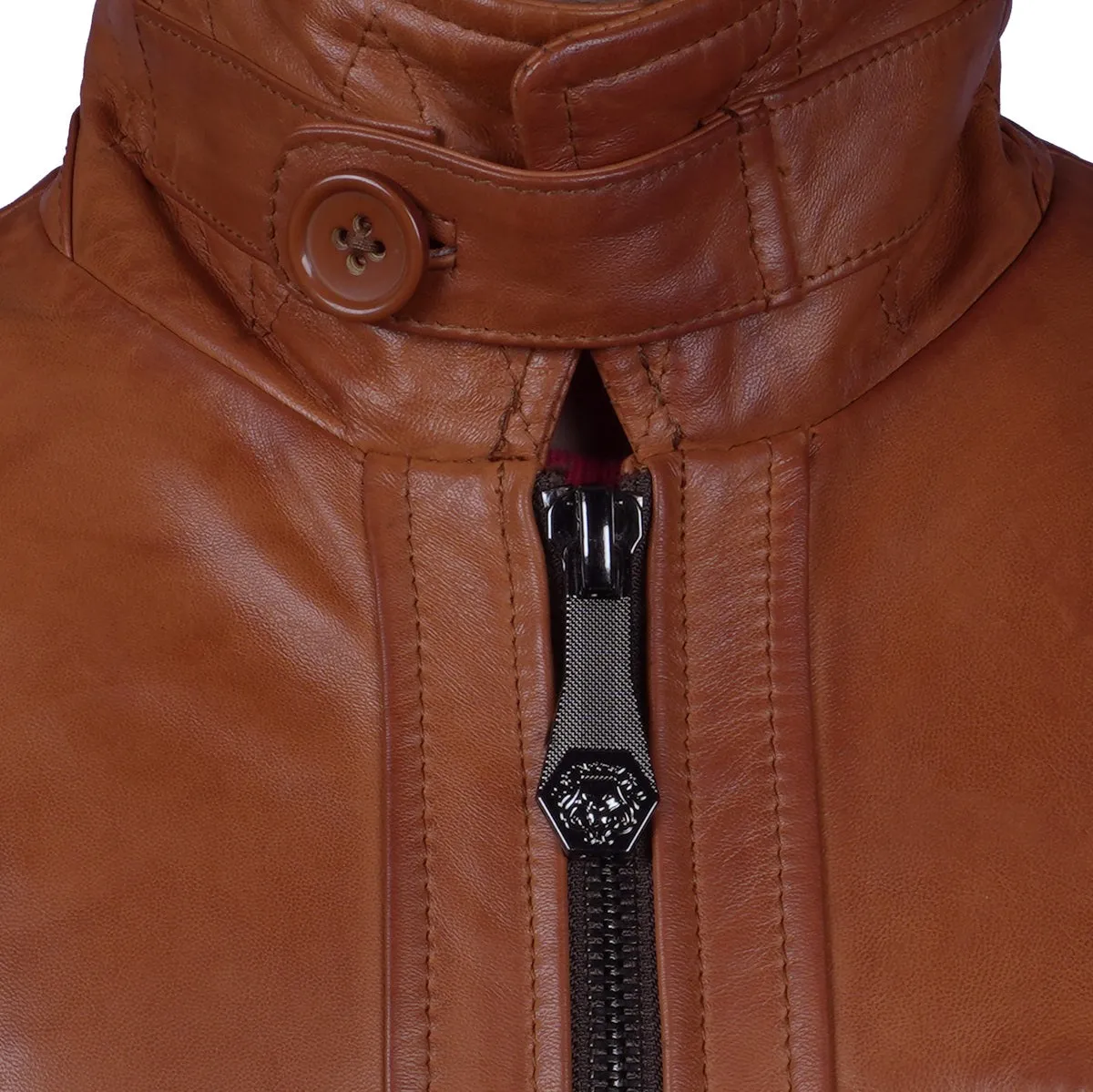 Tan Leather Regular Fit Zip Closure Jacket For Men By Brune & Bareskin