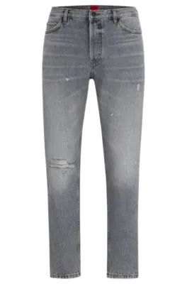 Tapered-fit regular-rise jeans in gray denim