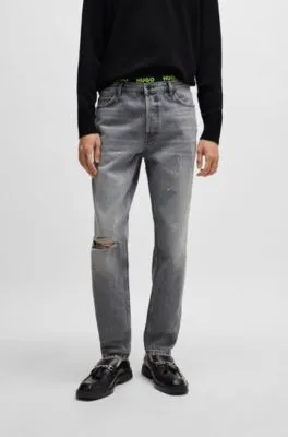 Tapered-fit regular-rise jeans in gray denim