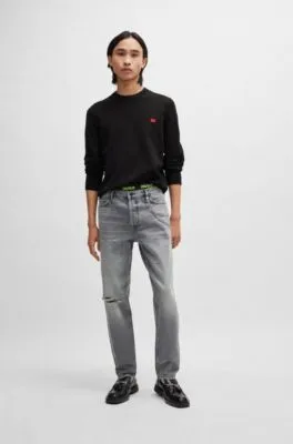 Tapered-fit regular-rise jeans in gray denim