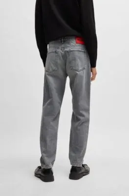 Tapered-fit regular-rise jeans in gray denim