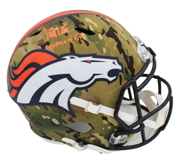 Terrell Davis Signed Denver Broncos Speed Full Size Camo NFL Helmet with “Broncos 4 Life” Inscription