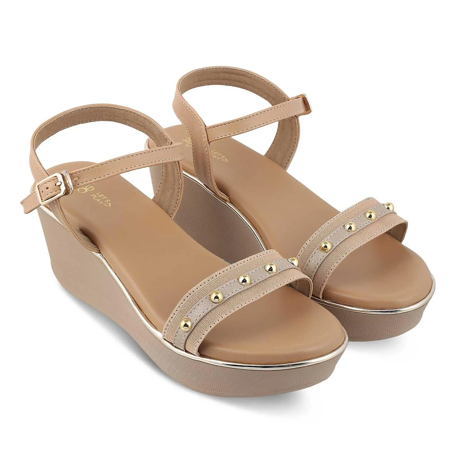 The Conq Beige Women's Dress Wedge Sandals Tresmode