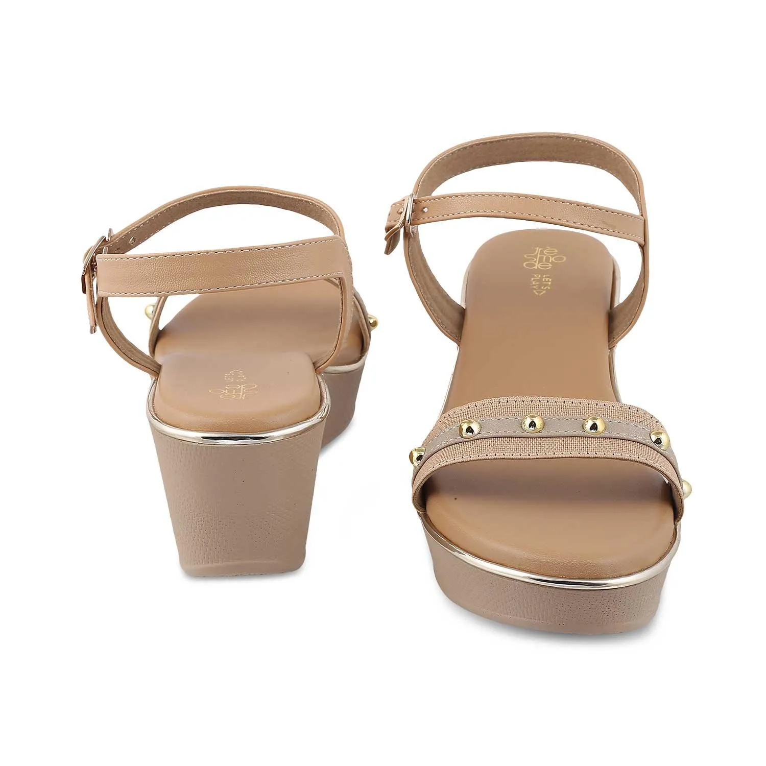 The Conq Beige Women's Dress Wedge Sandals Tresmode